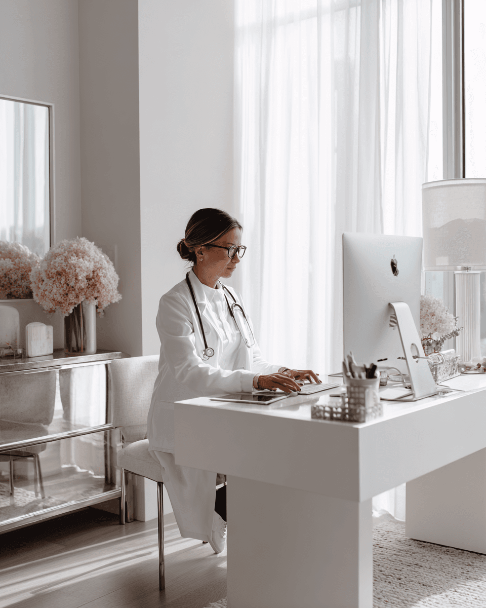 Professional physician conducting an elegant virtual telehealth consultation for Avelion Care